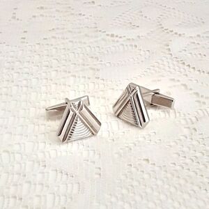Vintage Cufflinks Silver Tone Retro Unisex Fancy Formal Prom Wedding Groom